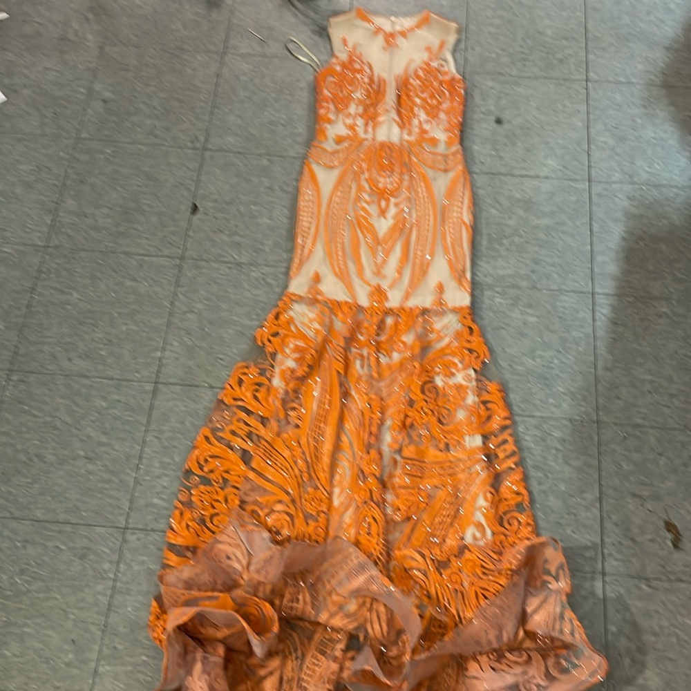 Orange and tan prom dress